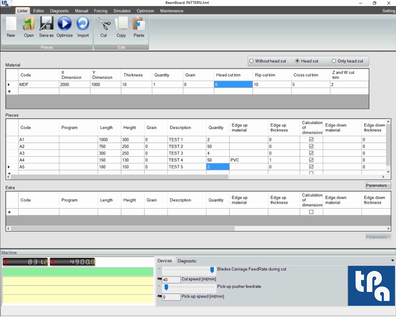TPA BeamBoard yazılım ekranı
