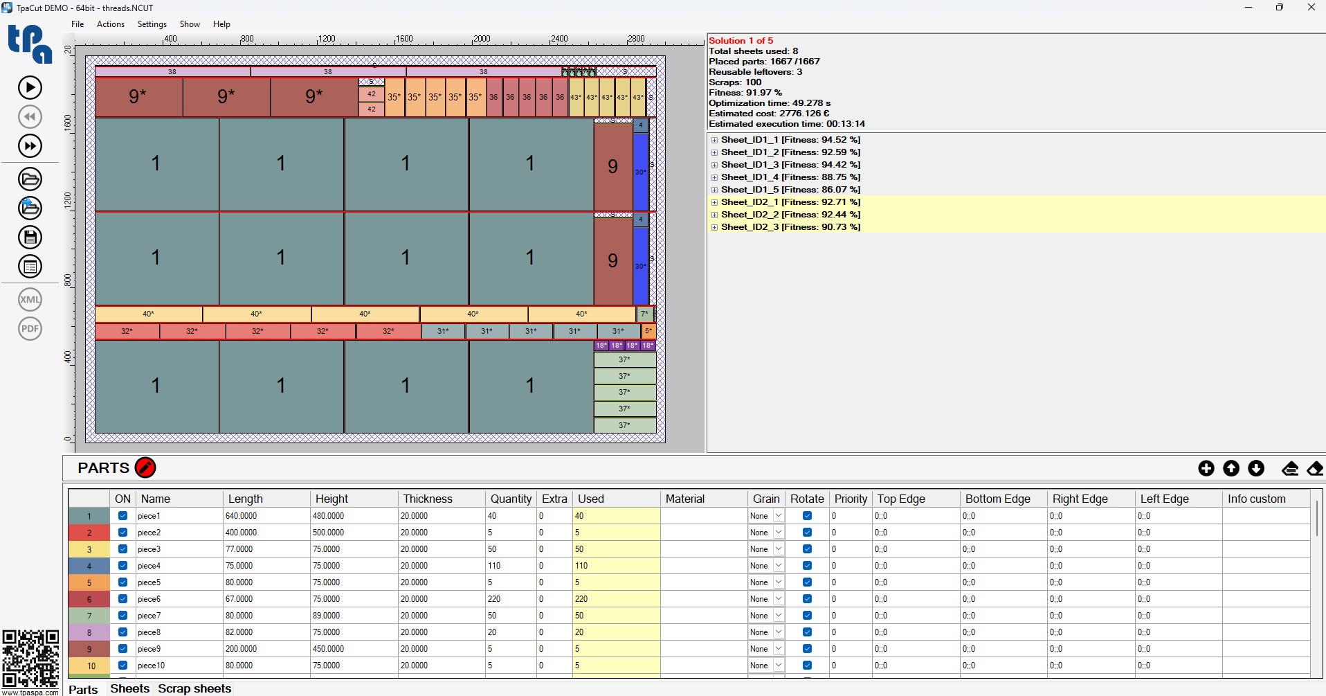 TPA OEM Cut Optimizer yazılım ekranı